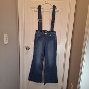 Cello Blue Denim Wide-Leg Overalls Jeans with Adjustable Suspenders
